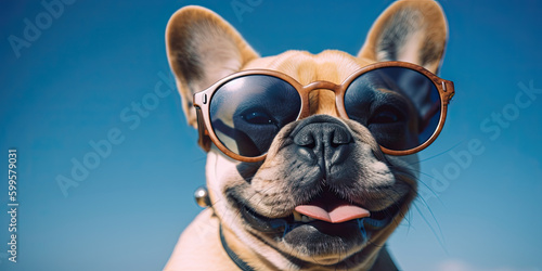 Funny dog wearing sunglasses created with Generative AI technology