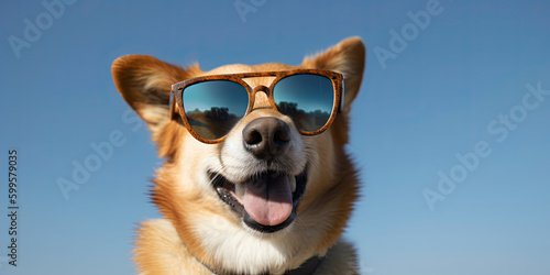 shiba inu dog wearing sunglasses created with Generative AI technology  © Poprock3d