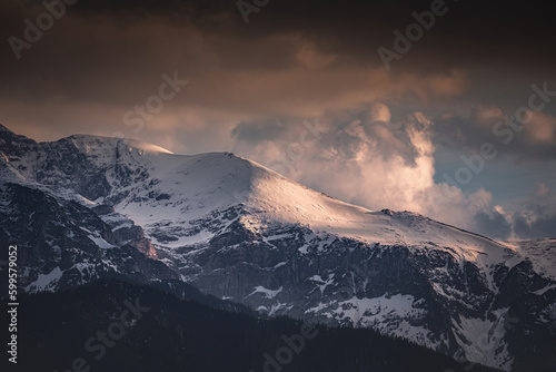 Tatra mountains covered with snow at sunset