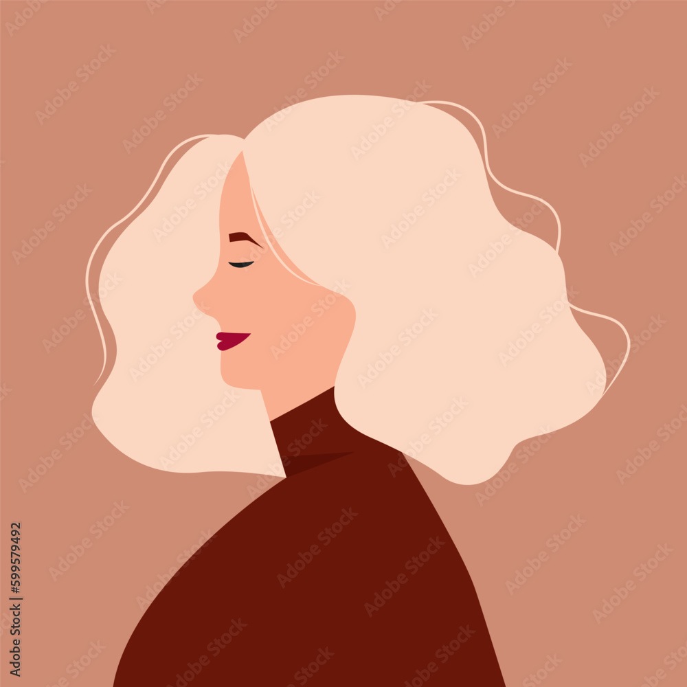 Minimalist vector portrait art of a beautiful woman. Trendy portrait of a woman. Vector graphics