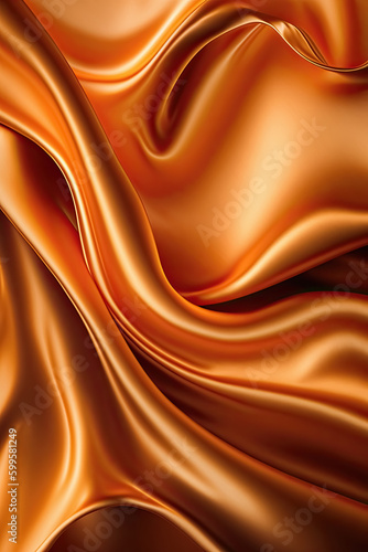 Orange abstract shiny plastic silk or satin wavy background. Generative AI.