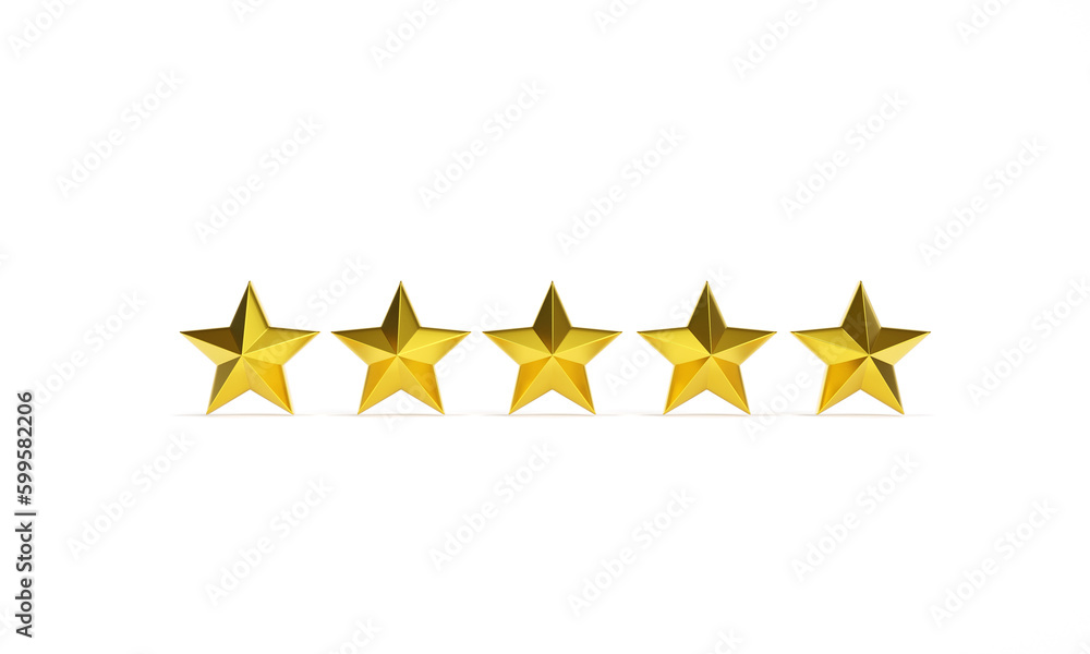 Star on white background, five star rating. Appraisal business concept, premium quality product, gold star. 3d render illustration Star on white background, five star rating. Appraisal business concept, premium quality product, gold star. 3d render illustration