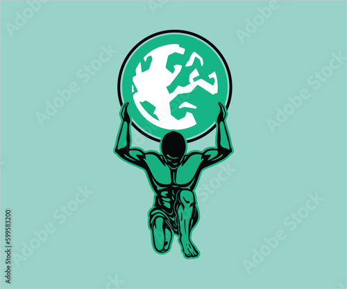 ATLAS AND GREEN EARTH LOGO, silhouette of strong man hold the earth vector illustrations