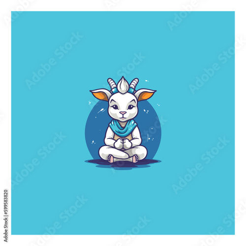 cartoon cute goat is meditating, yoga company logo. modern flat color