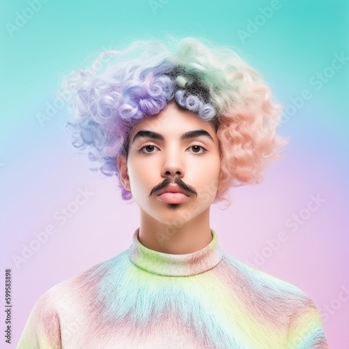 Generative ai portrait beautiful mixed race man fashionable moustache posing