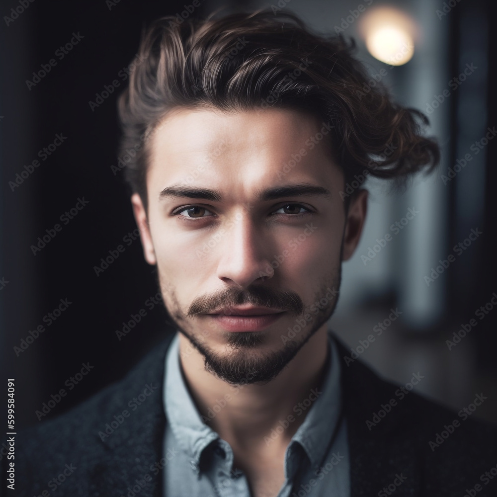 Generative ai portrait young adult man posing indoors looking camera