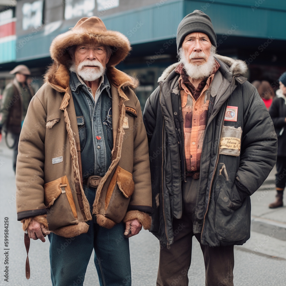 Generative ai men brothers posing outdoors fashionable city street Generative ai men brothers posing outdoors fashionable city street