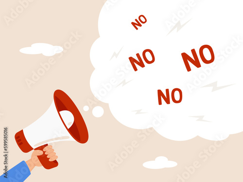 Time management concept. Scream loud on megaphone with words NO. Refuse to do wrong things. Learn to say no, leadership skill to manage workload.