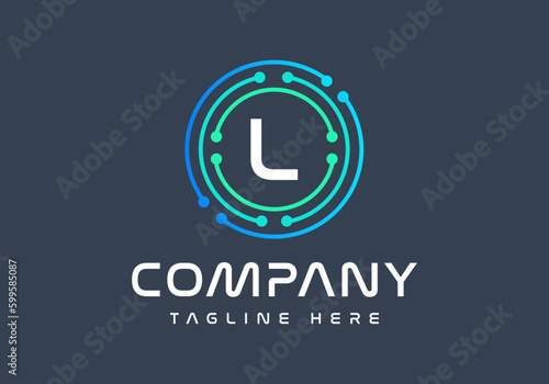 Letter L logotype green and blue colors, Technology, and digital abstract dot connection logo vector.