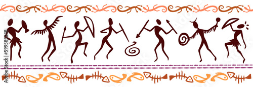 Prehistoring humans cave drawings Illustrations set on white background.