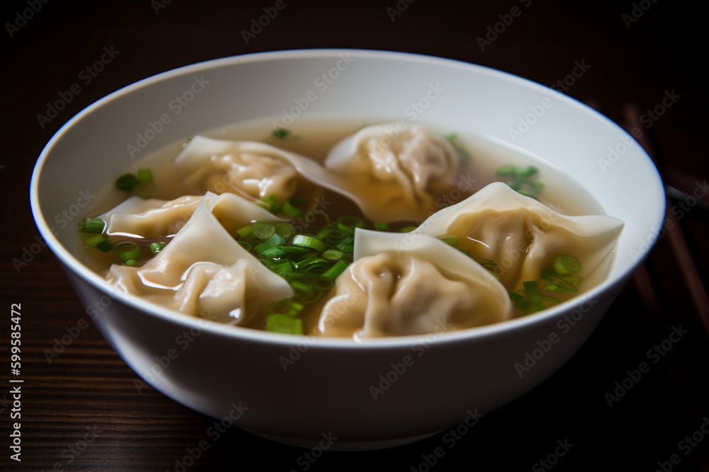 Delicious bowl of wonton soup generative AI Delicious bowl of wonton soup generative AI