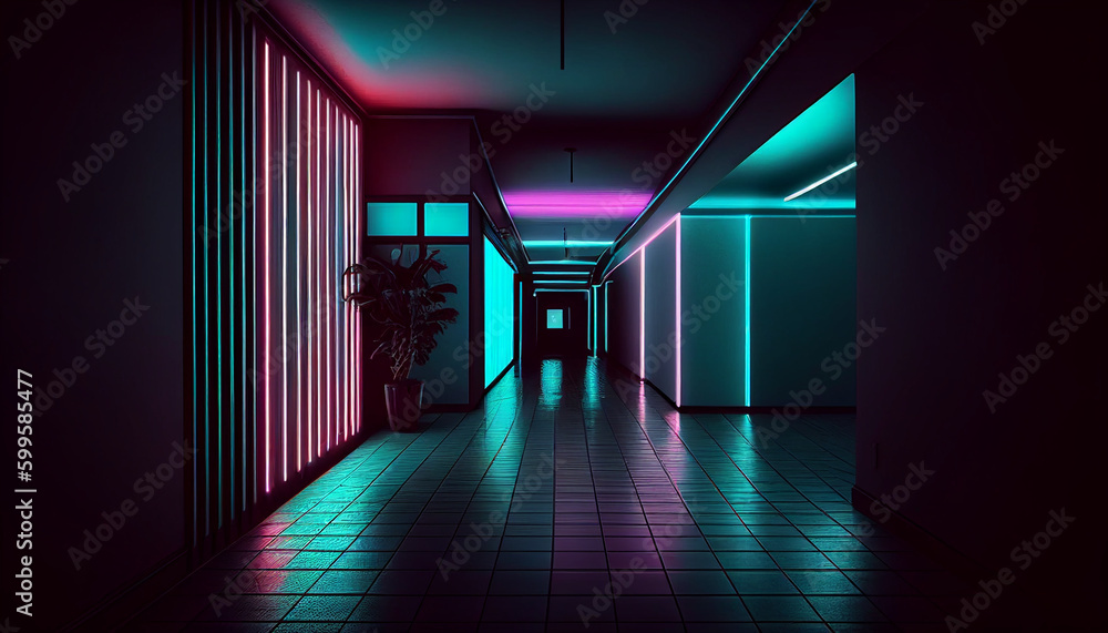 Neon light aesthetic dark wallpaper backdrop, Generative AI