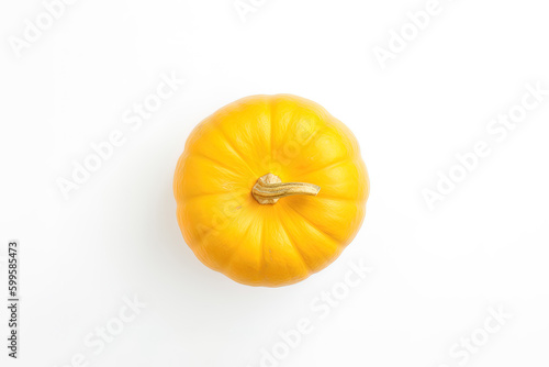 Top view of fresh orange pumpkin isolated on white background. Created with Generative AI Technology