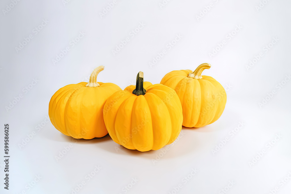 A group of fresh orange pumpkins is isolated on white background. Created with Generative AI Technology A group of fresh orange pumpkins is isolated on white background. Created with Generative AI Technology