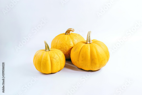 A group of fresh orange pumpkins is isolated on white background. Created with Generative AI Technology