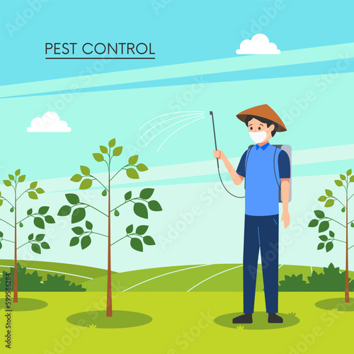 Farmer sprays pesticide or herbicide on agriculture plant. pest control