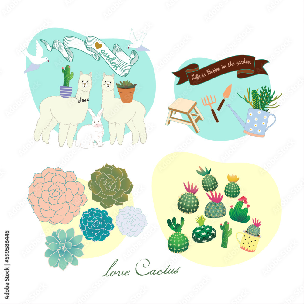 Fototapeta premium Set of plant & garden loving illustration