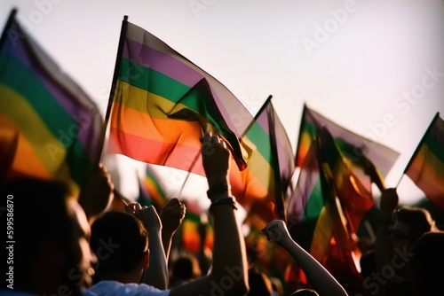 Pride concept, Equality, freedom. Generative AI. Pride flag, parade, rainbow. Young rights. LGBT.