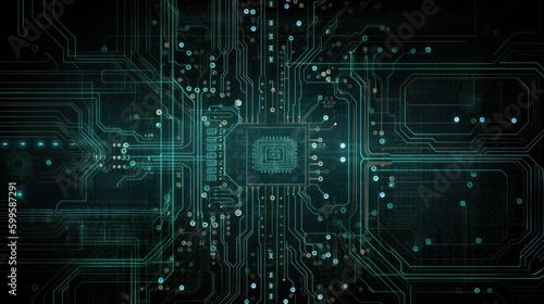 Electronic circuit diagram technology background. AI generated.