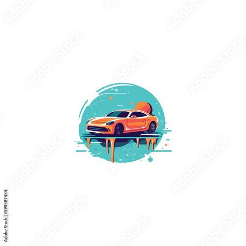 shiny clean car being washed include water bubbles, car wash company logo. modern flat color 