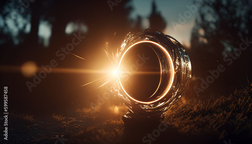 Lens flare with a real anamorphic ring ghost effect, Generative AI