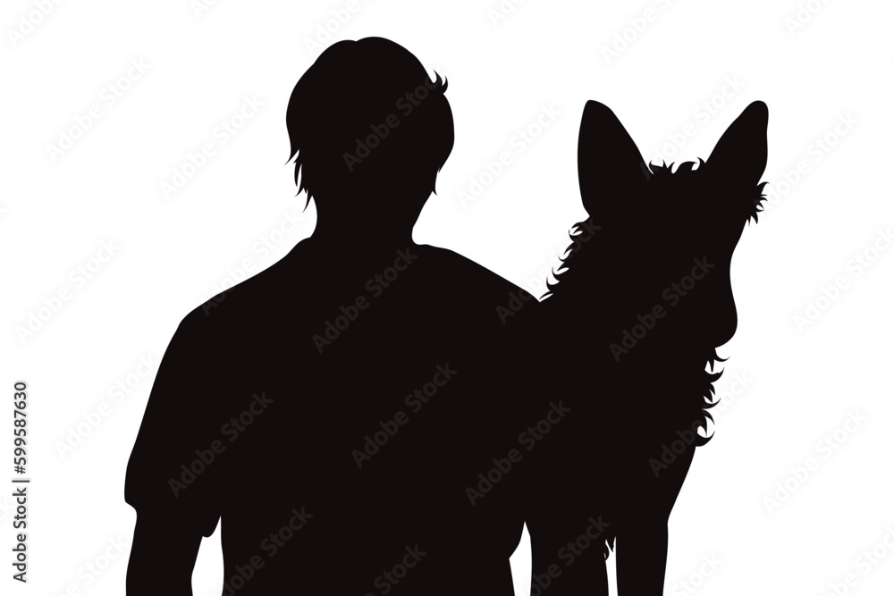Vector silhouette of man with his dog on white background. Vector silhouette of man with his dog on white background.
