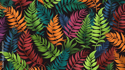 Abstract colourful Leaves background pattern - Illustration , Textile, Plant, Leaf, Wallpaper, Created using generative AI tools