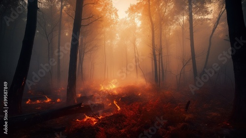 Forest in fire. AI generated.