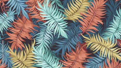 Abstract colourful Leaves background pattern - Illustration   Textile  Plant  Leaf  Wallpaper  Created using generative AI tools