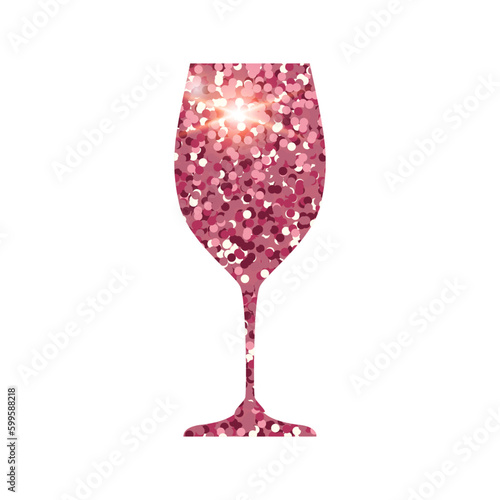 Luxury wine glass icon with pink glitter effect isolated on a white background. Vector