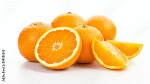 Group of slices whole of fresh orange fruit. AI generated.