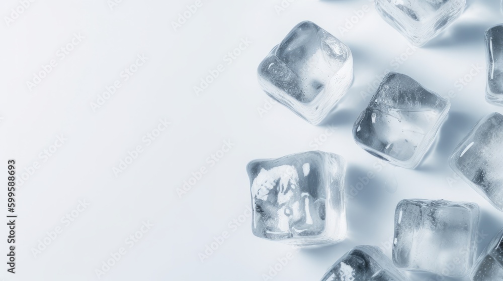 Pile of crystal clear ice cubes on white background. AI generated. Pile of crystal clear ice cubes on white background. AI generated.