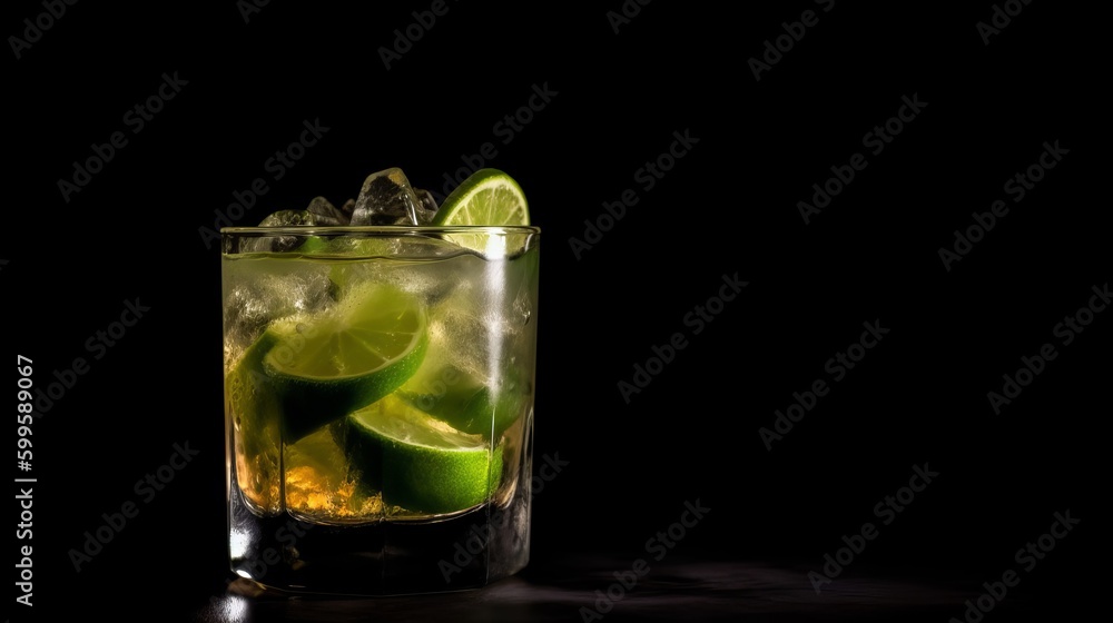 Cocktail on black background. AI generated. Cocktail on black background. AI generated.