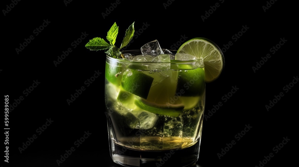 Cocktail on black background. AI generated. Cocktail on black background. AI generated.