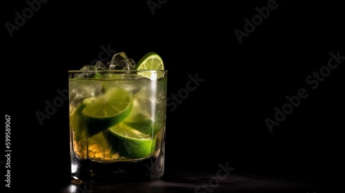 Cocktail on black background. AI generated.
