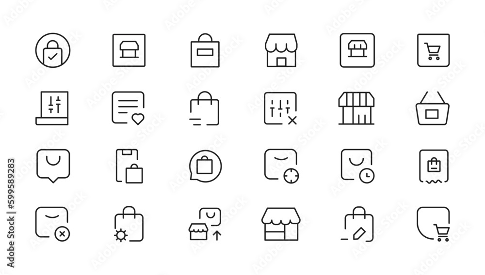 Shopping icons set. E-commerce icon collection. Online shopping thin line icons. Shop icons vector