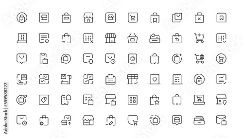 Shopping icons set. E-commerce icon collection. Online shopping thin line icons. Shop icons vector