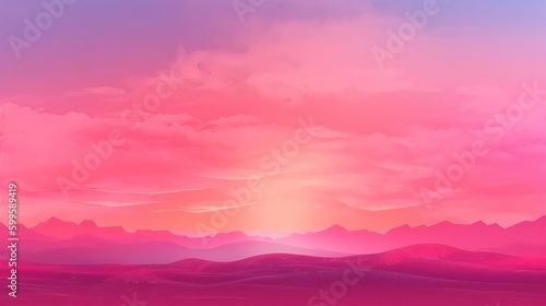 Magical pink sunrise sky background. AI generated