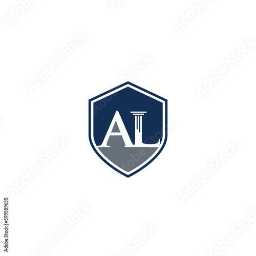 Letter AL, Column and Shield logo or icon design