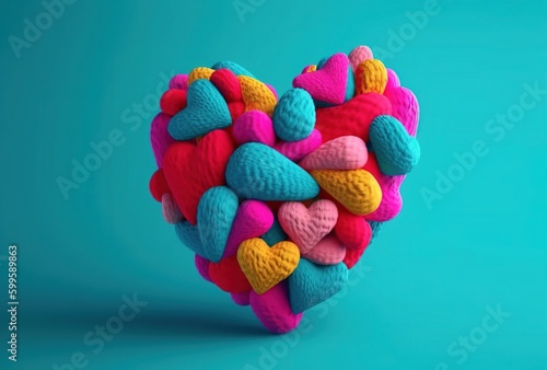 Love concept. Heart, candy heart, knit heart. Generative AI. Colored hearts. 