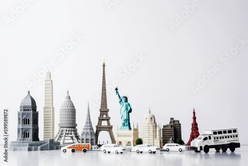 Travel concept around the world with landmarks, white background