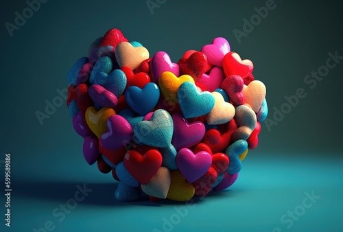 Love concept. Heart, candy heart, knit heart. Generative AI. Colored hearts. 
