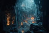 gloomy dark dungeon in high mountains AI