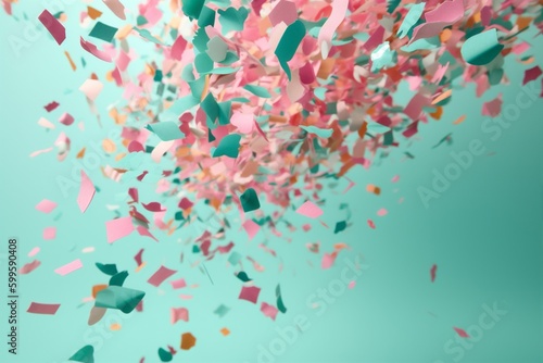 birthday carnival party blue colorful flying celebration event background confetti festive. Generative AI.