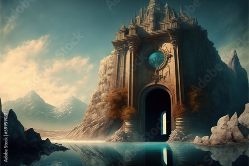 huge and majestic gates to dark fantasy AI