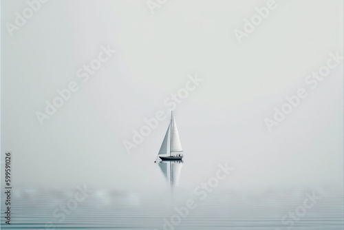 minimalistic ship sailing in abstract fog AI