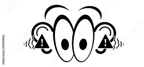 Tinnitus. Ringing in the ears. Vector line pattern. Unbearable ringing in ears. Concept of diseases of hearing organs or neurology problems. Deafness, limited hearing. Ear hearing loss Deaf icon.