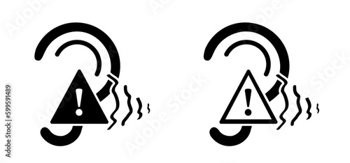 Tinnitus. Ringing in the ears. Vector line pattern. Unbearable ringing in ears. Concept of diseases of hearing organs or neurology problems. Deafness, limited hearing. Ear hearing loss Deaf icon.