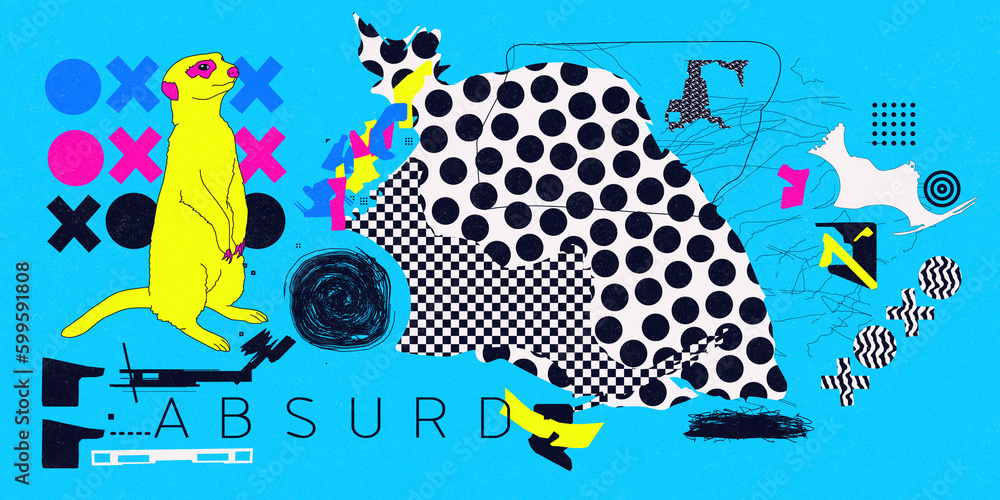 Naklejka premium Fashion illustration modern art. Abtract absurd geometry background. Anti-design.