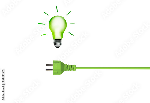 Grünes Stromkabel und Grüne Glülampe